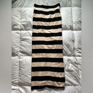 Free People Black and Cream Striped Maxi Skirt